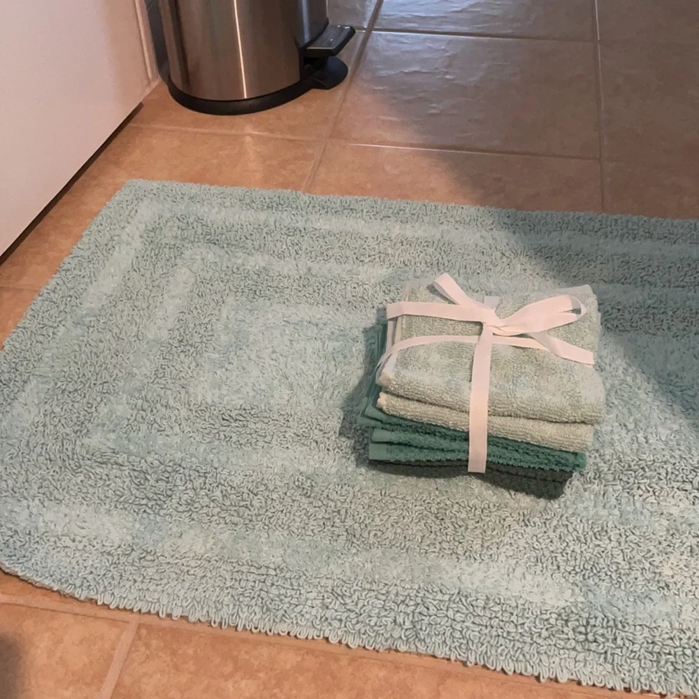 Teal blue bath rug dual sided 100% cotton